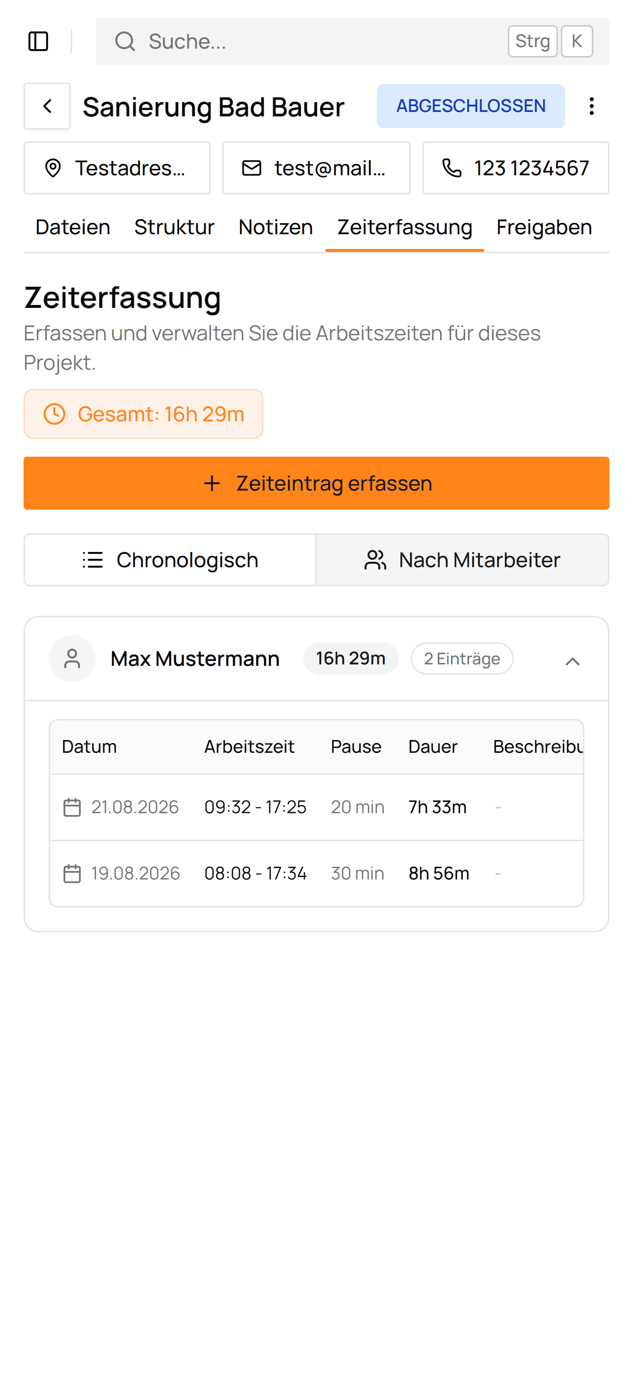 Meister Mappe Projekt-Zeiterfassung